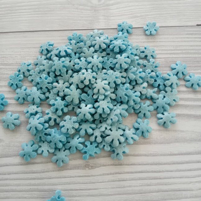 Cukrové zdobení - sněhové vločky perleťové modré, 20 g
