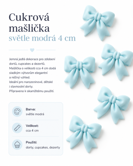 Ozdoba z modelovací hmoty – mašlička světle modrá 4 cm