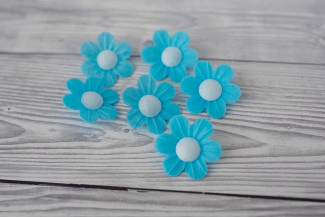 Květ z jedlého papíru - kopretina kulatá  - modrá - 6 ks