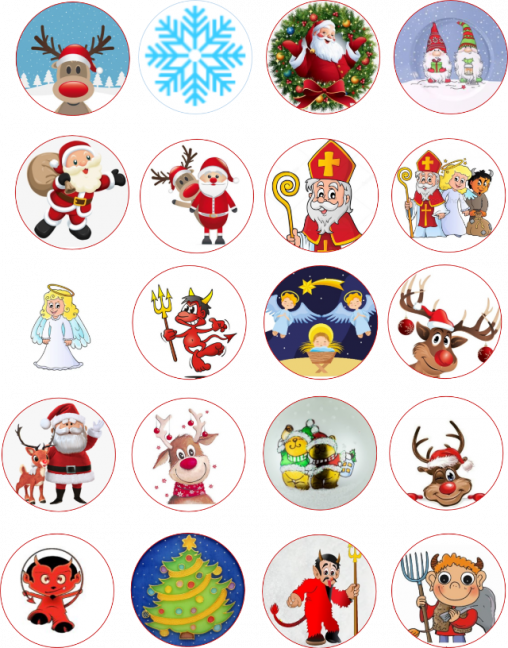 Jedlé obrázky na cupcakes - mix vánočních motivů - 4 cm