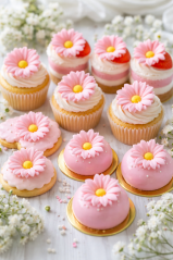 Cukrové kytičky růžové 2,5  cm – jemná dekorace na dorty a cupcakes