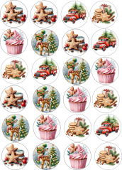 Jedlé obrázky -  Perníčky a růžový cupcák 4 cm