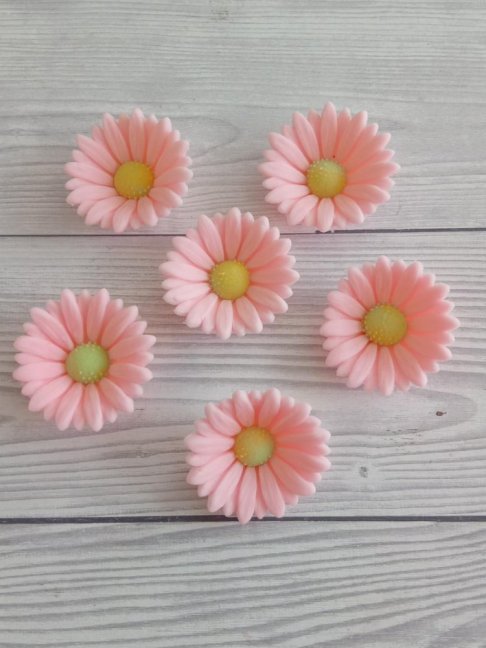 Cukrová dekorace - růžová  kopretina  4 cm, 6 ks