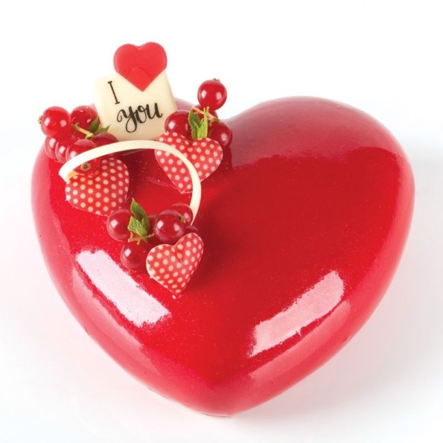 Čokoládová dekorace - Srdce červené s puntiky 18 ks
