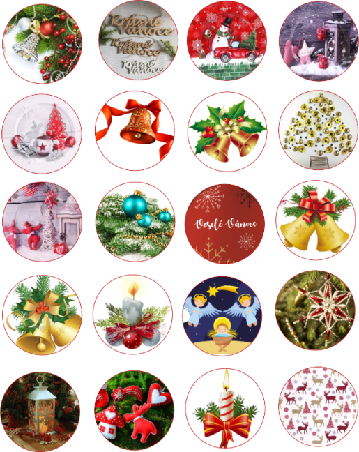 Jedlé obrázky na cupcakes - mix vánočních motivů vintage - 4 cm
