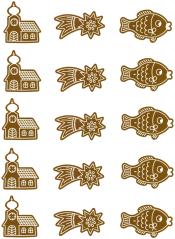 Jedlé obrázky - Kostel, kometa a ryba + 3 ks formiček