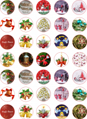 Jedlé obrázky na cupcakes - mix vánočních motivů vintage - 3 cm