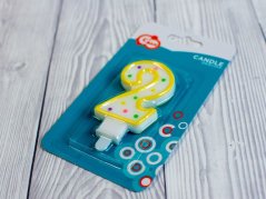 Dortová svíčka - žluto-bílá - číslice 2