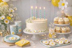 Dekorace na párty - Kopretiny (talířky, kelímky, svíčky)