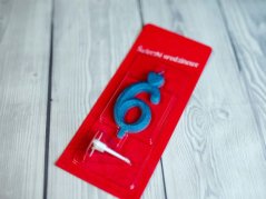 Dortová svíčka - modrá perleťová se srdíčkem - číslice 6