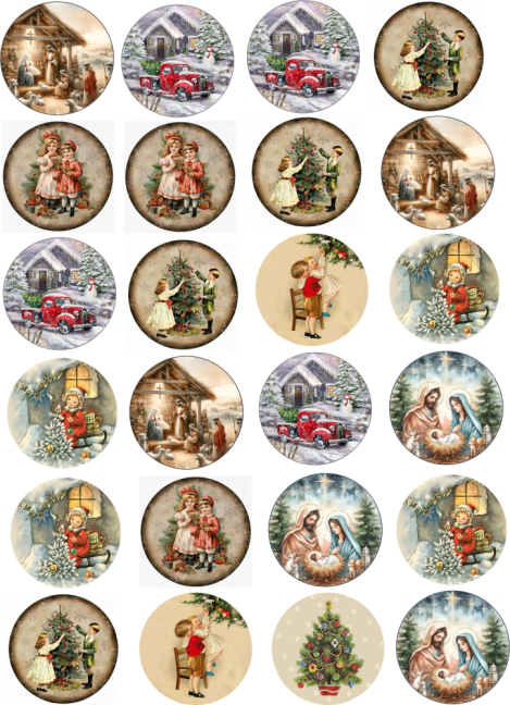 Jedlé obrázky -Vánoční kolečka retro 4 cm Jedlé obrázky -Vánoční kolečka retro 4 cm