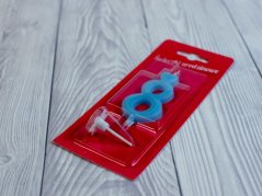 Dortová svíčka - modrá se srdíčkem - číslice 8