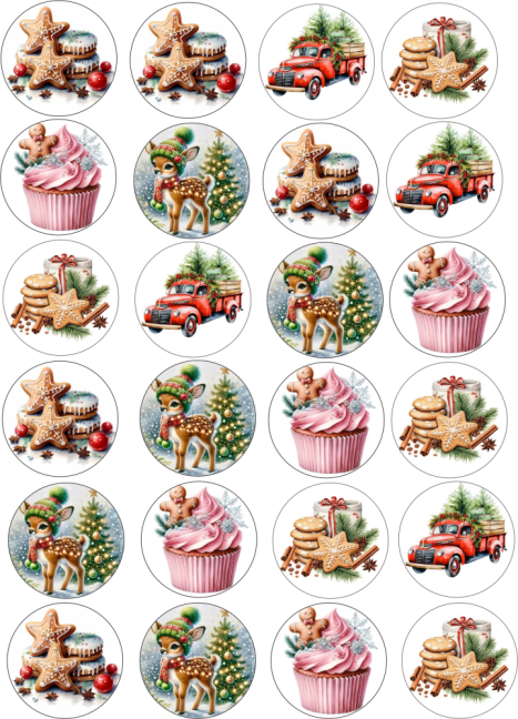 Jedlé obrázky - Perníčky a růžový cupcák 4 cm Jedlé obrázky - Perníčky a růžový cupcák 4 cm