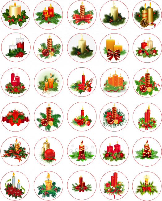 Jedlé obrázky na cupcakes - vánoční svíčky - 3,5 cm