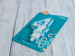 Dortová svíčka - modro-bílá puntíkatá - číslice 4