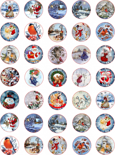 Jedlé obrázky na cupcakes - mix vánočních motivů vintage 2 - 3 cm