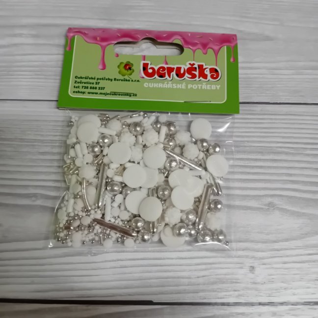 Cukrové zdobení - Bílo-stříbrný  mix konfety