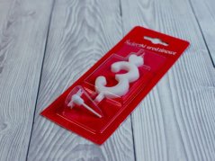Dortová svíčka - bílá se srdíčkem - číslice 3