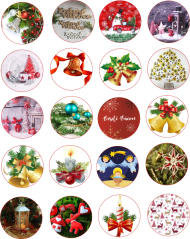 Jedlé obrázky na cupcakes - mix vánočních motivů vintage - 4 cm