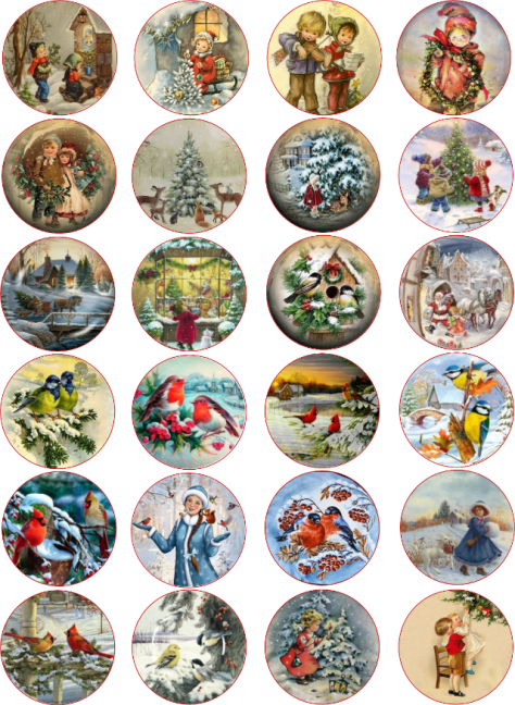 Jedlé obrázky na cupcakes - ptáčci v zimě - 4 cm