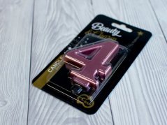 Dortová svíčka - metalická růžová - číslice 4