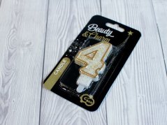 Dortová svíčka - bílo-zlatá - číslice 4
