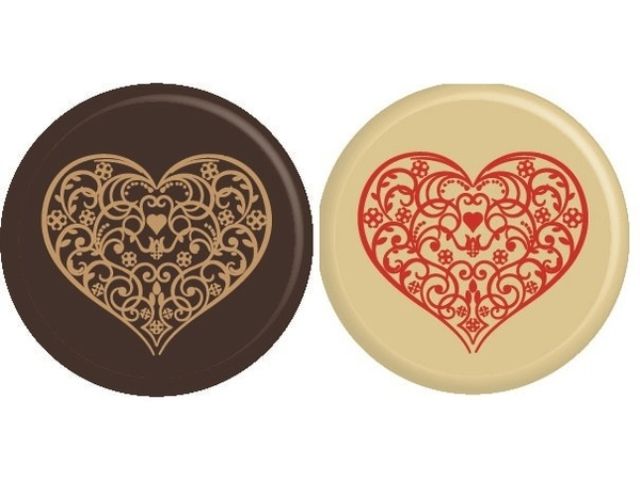 Čokoládová dekorace – kolečko z bílé čokolády se srdíčkem - 20 ks